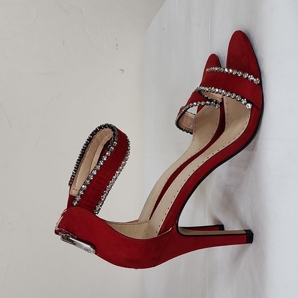 New Adrienne Vittadini Gracy Red Leather Embellished Stiletto Sandal Size 7.5M - Picture 5 of 11